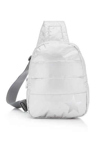 Hi Love -  - Puffer Crossbody Backpack - Shimmer White w/ Silver Star