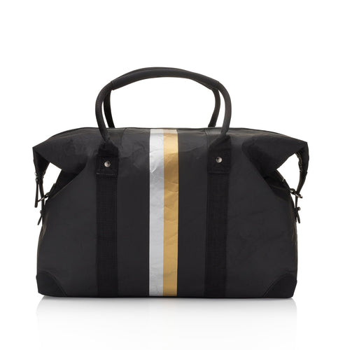 Hi Love - The Weekender Bag - Black with Metallic Silver and Gold Stripe