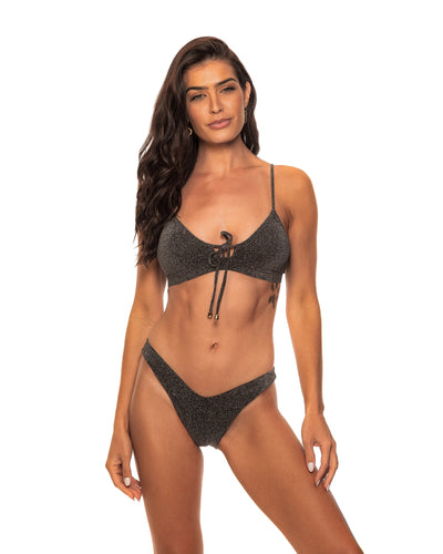 Guria Beachwear High Leg Bikini Bottom - Black Lurex  (American Cut)