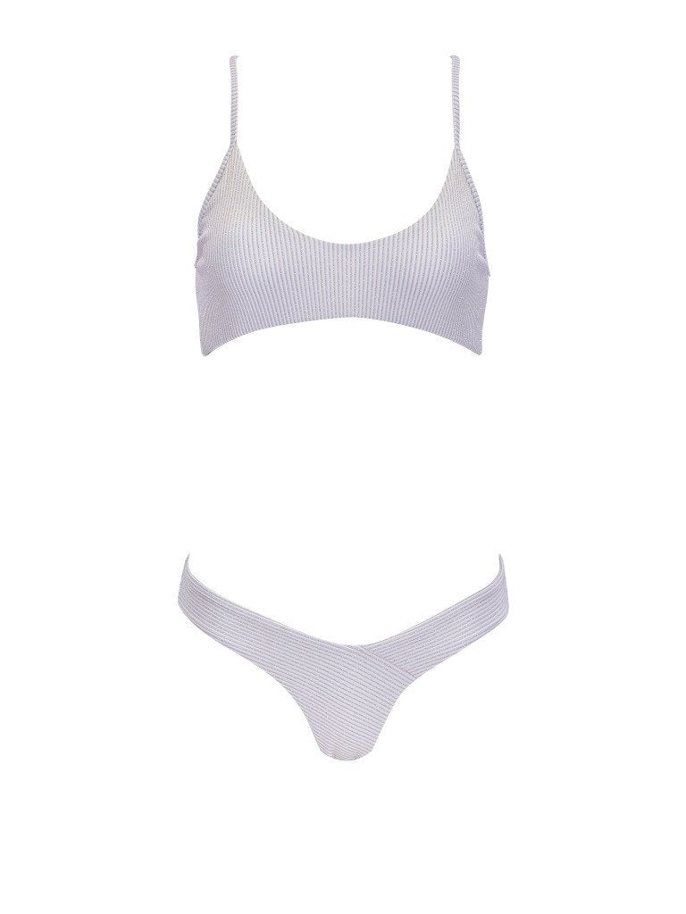 Monica Hansen Beachwear St. Tropez Spaghetti Strap Sports Bra Top - White/Gold Stripe