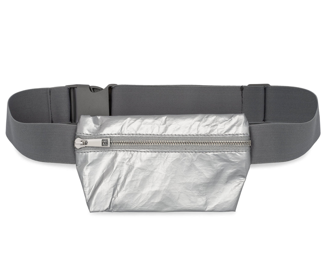 Hi Love - Lay Flat Fanny Pack- Metallic Silver with Gray Strap