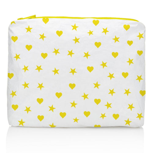 Hi Love - Medium Zipper Pack - Shimmer White with Yellow Heart, Moon and Stars